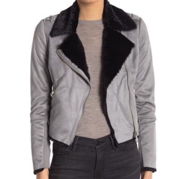 NWOT CoffeeShop Faux Suede/Fur Moto Style Jacket - Picture 2 of 11